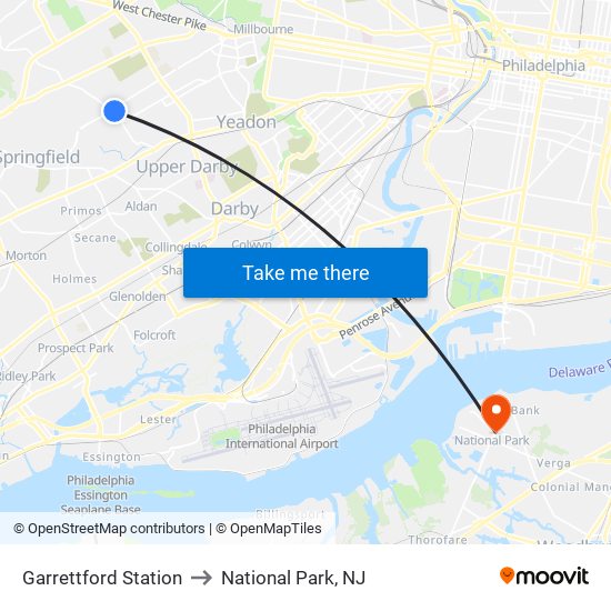 Garrettford Station to National Park, NJ map