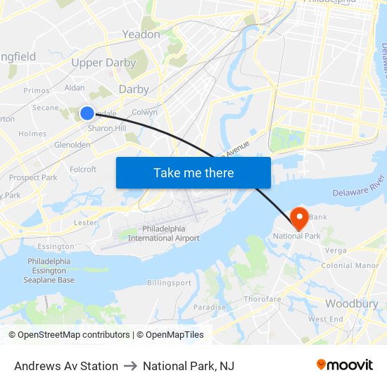 Andrews Av Station to National Park, NJ map