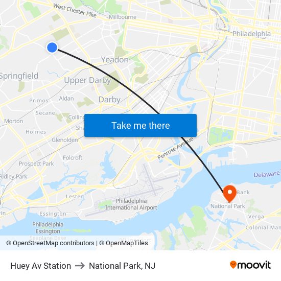 Huey Av Station to National Park, NJ map