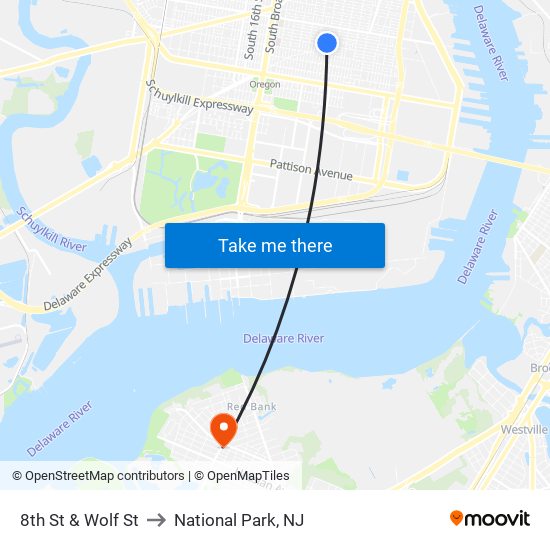 8th St & Wolf St to National Park, NJ map