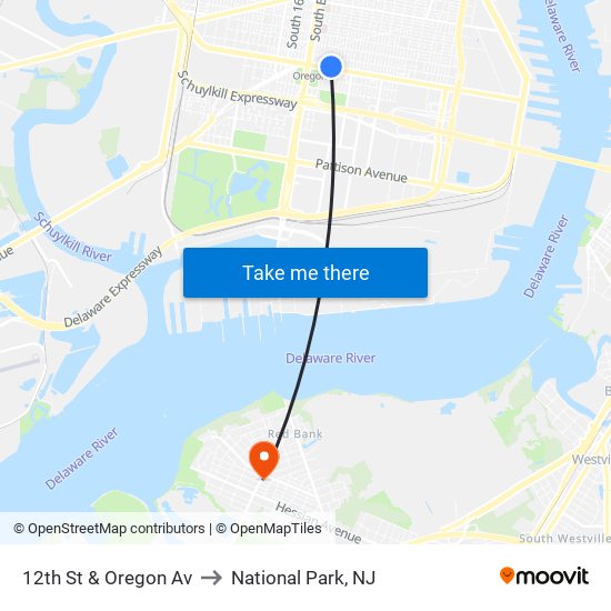 12th St & Oregon Av to National Park, NJ map