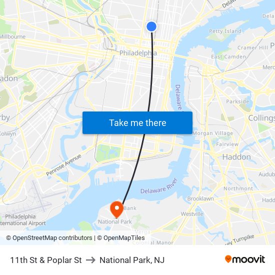 11th St & Poplar St to National Park, NJ map
