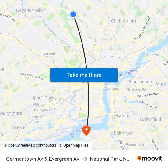 Germantown Av & Evergreen Av to National Park, NJ map
