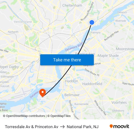 Torresdale Av & Princeton Av to National Park, NJ map