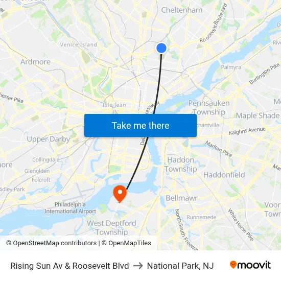 Rising Sun Av & Roosevelt Blvd to National Park, NJ map