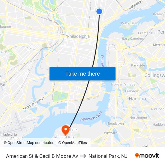 American St & Cecil B Moore Av to National Park, NJ map