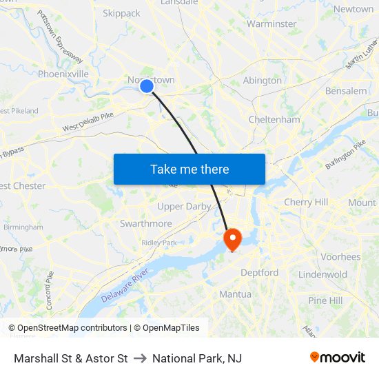 Marshall St & Astor St to National Park, NJ map