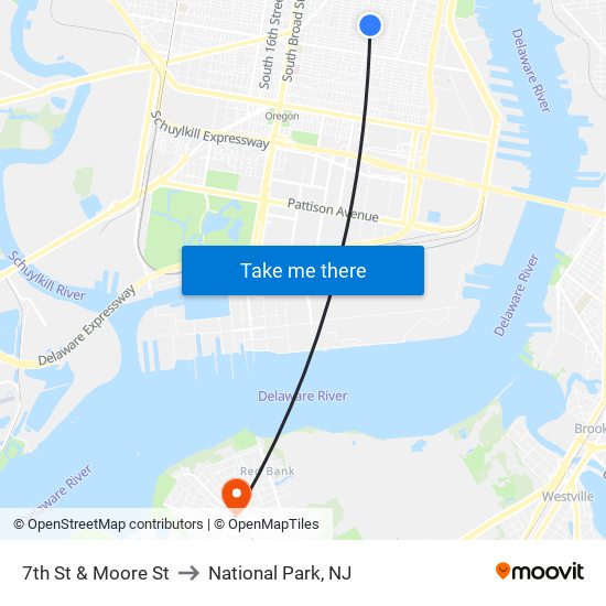 7th St & Moore St to National Park, NJ map