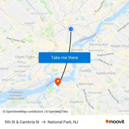 5th St & Cambria St to National Park, NJ map