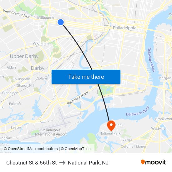 Chestnut St & 56th St to National Park, NJ map