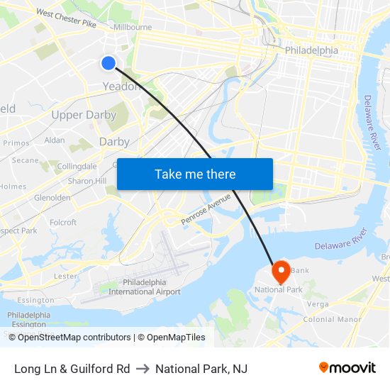 Long Ln & Guilford Rd to National Park, NJ map