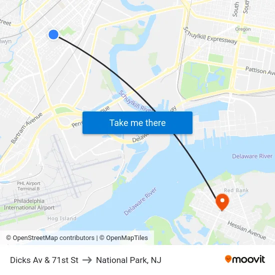 Dicks Av & 71st St to National Park, NJ map