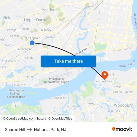 Sharon Hill to National Park, NJ map