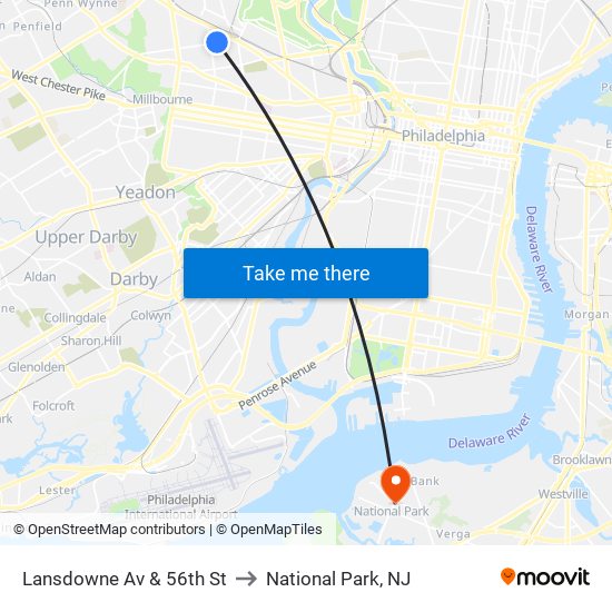 Lansdowne Av & 56th St to National Park, NJ map