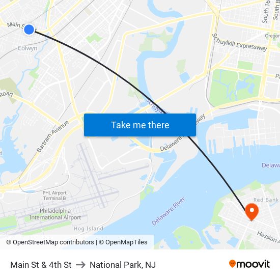 Main St & 4th St to National Park, NJ map