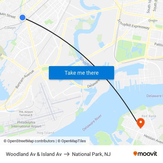 Woodland Av & Island Av to National Park, NJ map