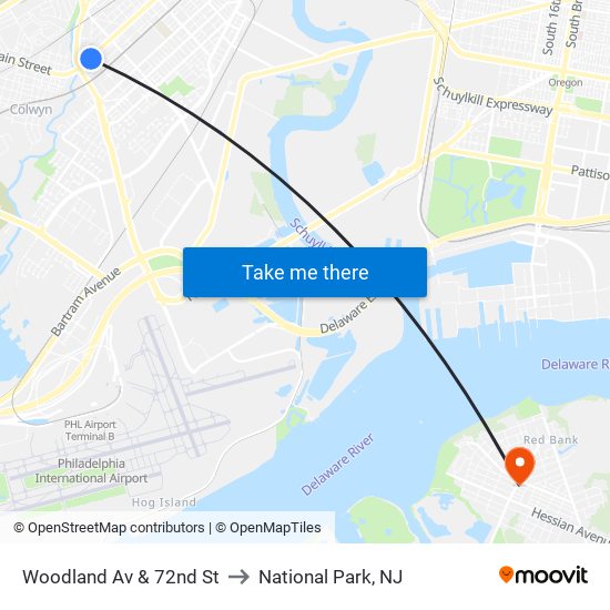 Woodland Av & 72nd St to National Park, NJ map