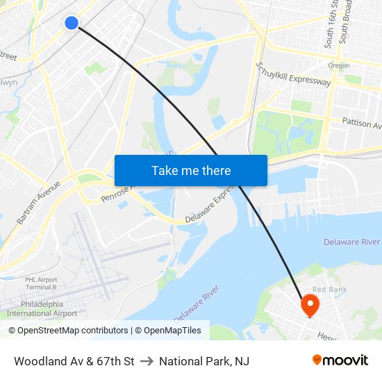 Woodland Av & 67th St to National Park, NJ map