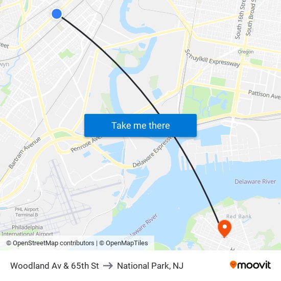Woodland Av & 65th St to National Park, NJ map