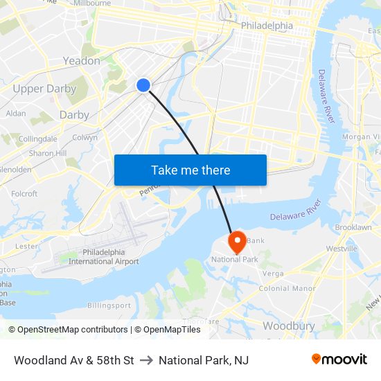 Woodland Av & 58th St to National Park, NJ map