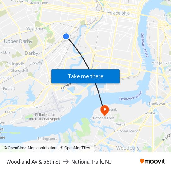 Woodland Av & 55th St to National Park, NJ map