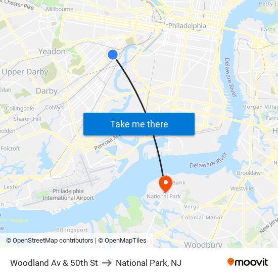 Woodland Av & 50th St to National Park, NJ map