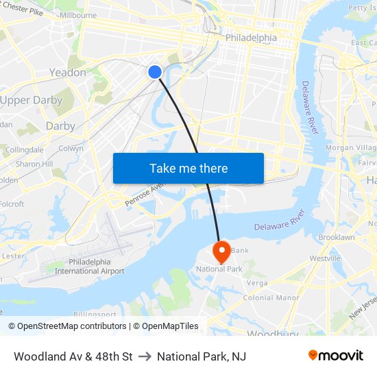 Woodland Av & 48th St to National Park, NJ map