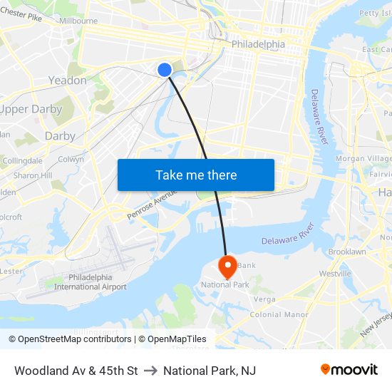 Woodland Av & 45th St to National Park, NJ map