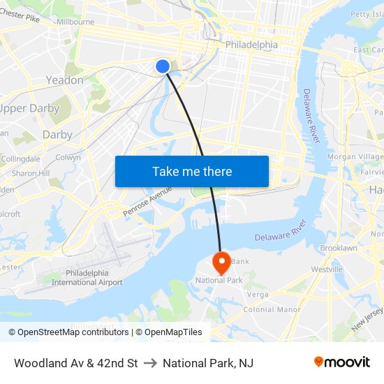 Woodland Av & 42nd St to National Park, NJ map