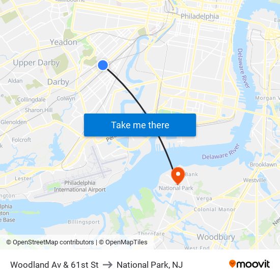 Woodland Av & 61st St to National Park, NJ map