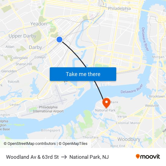 Woodland Av & 63rd St to National Park, NJ map