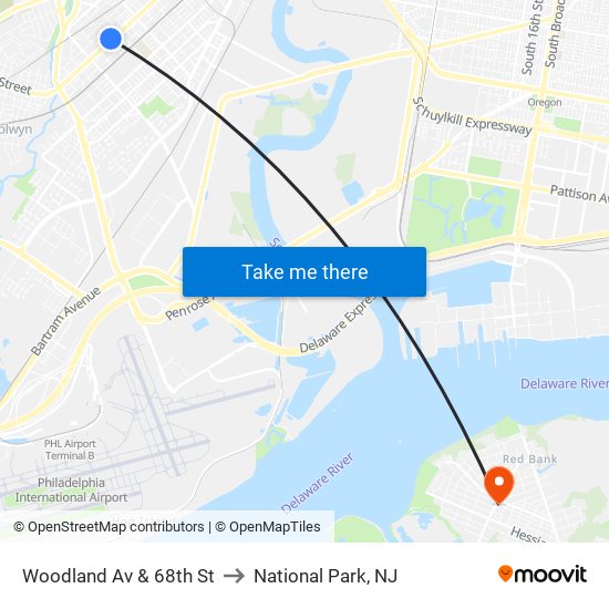 Woodland Av & 68th St to National Park, NJ map