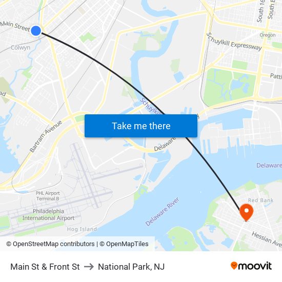 Main St & Front St to National Park, NJ map