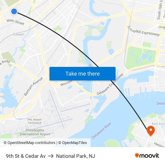 9th St & Cedar Av to National Park, NJ map