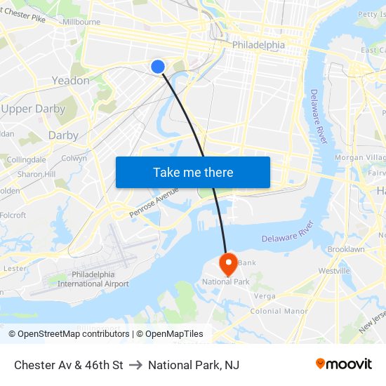 Chester Av & 46th St to National Park, NJ map