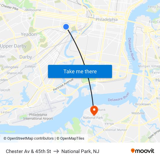 Chester Av & 45th St to National Park, NJ map
