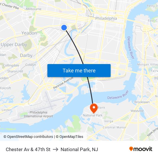 Chester Av & 47th St to National Park, NJ map