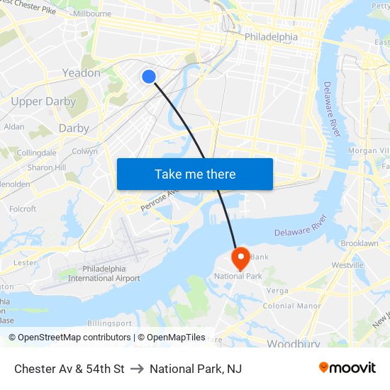 Chester Av & 54th St to National Park, NJ map