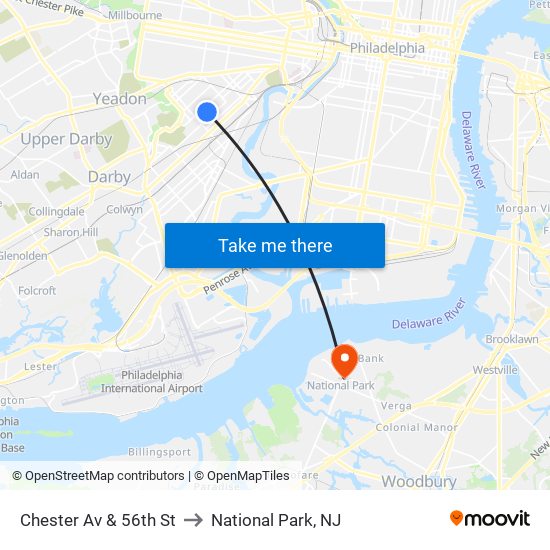 Chester Av & 56th St to National Park, NJ map