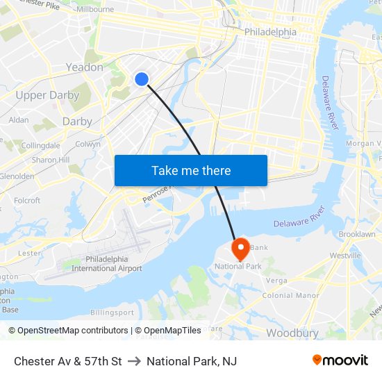 Chester Av & 57th St to National Park, NJ map