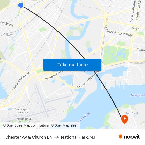 Chester Av & Church Ln to National Park, NJ map