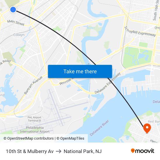 10th St & Mulberry Av to National Park, NJ map