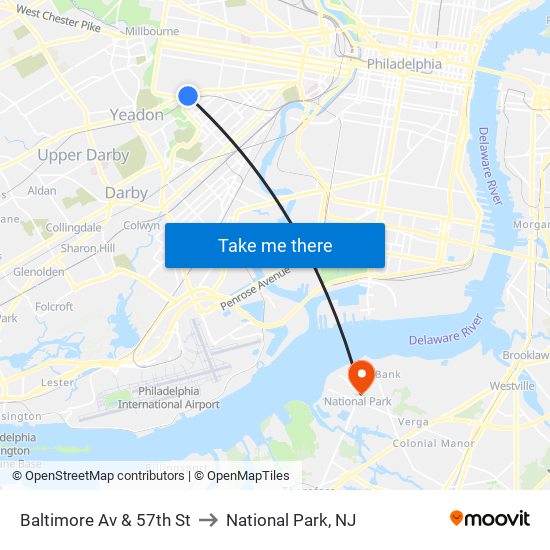 Baltimore Av & 57th St to National Park, NJ map