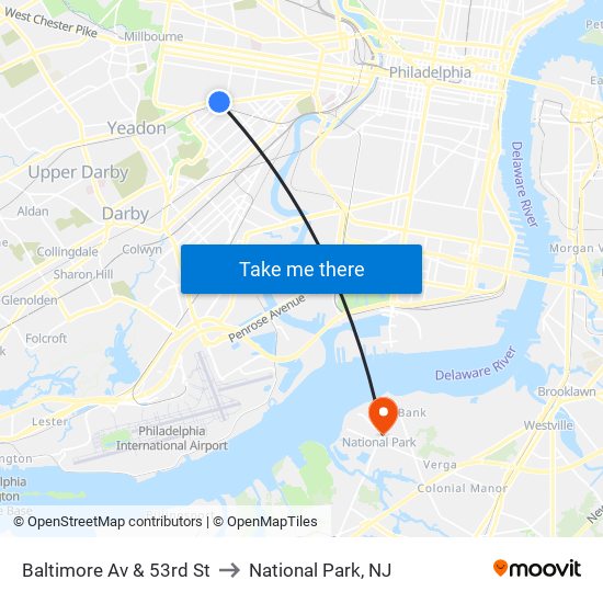 Baltimore Av & 53rd St to National Park, NJ map