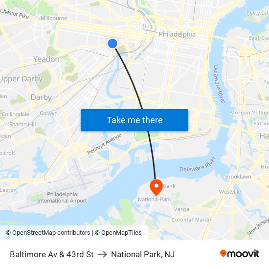 Baltimore Av & 43rd St to National Park, NJ map