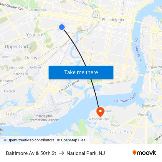 Baltimore Av & 50th St to National Park, NJ map