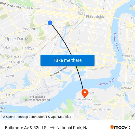 Baltimore Av & 52nd St to National Park, NJ map