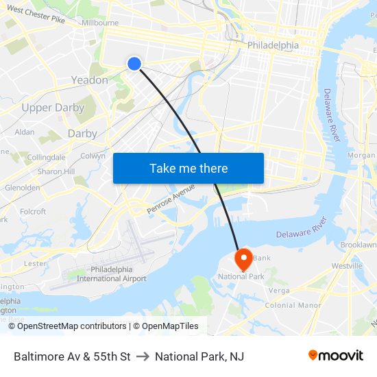 Baltimore Av & 55th St to National Park, NJ map