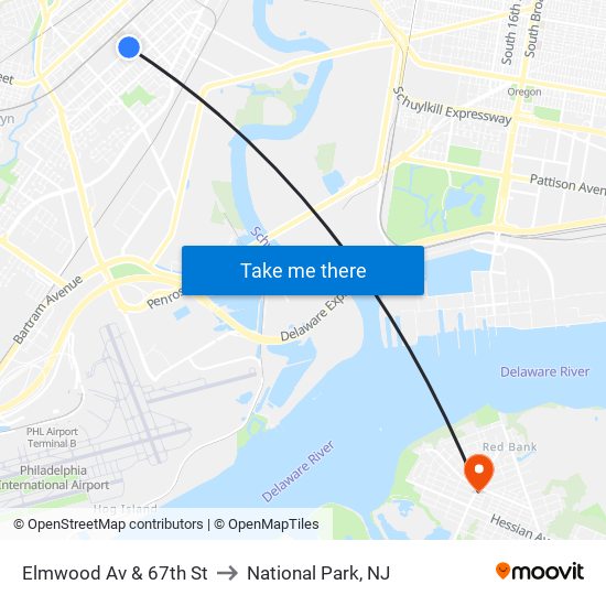 Elmwood Av & 67th St to National Park, NJ map
