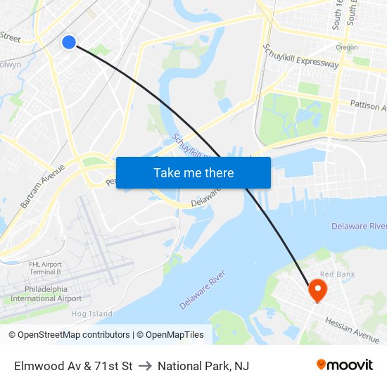 Elmwood Av & 71st St to National Park, NJ map